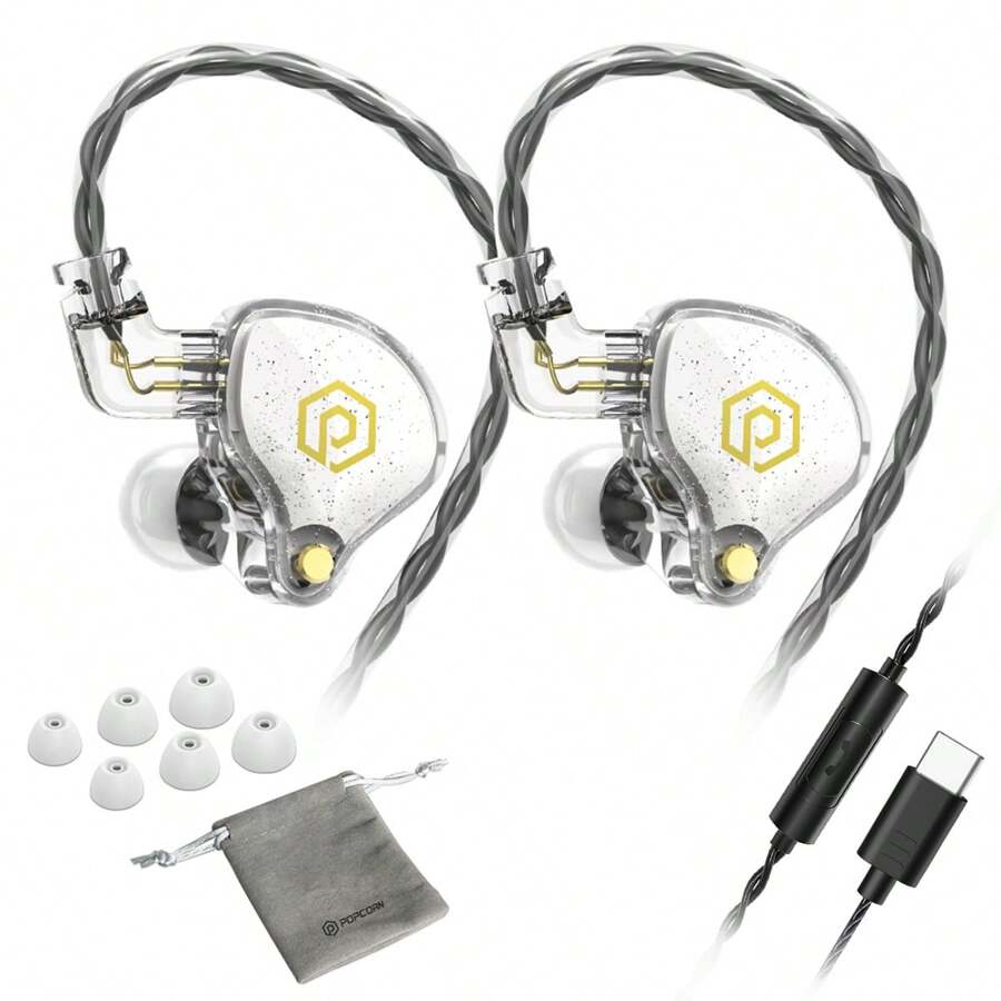 Audífonos Alámbrico Intraurales Popcorn Bass X8 Pro In-ear Gamer Tipo-c Con Micrófono - Blanco - Ver 1