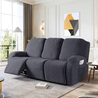 Stretch Recliner Sofa Covers, Reclining Couch Covers With Pockets, Jacquard Reclining Sofa Covers Soft Washable Furniture Protector With Elastic Bottom