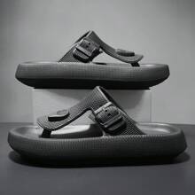 Women's Thick-Soled Slip-On Sandals, Summer Casual Wear With Personalized And Highly Attractive Anti-Slip Soles For Outdoor Wear, Fashionable And Versatile, Thickened Soft Soles For Heightening And Comfortable Walking, Beach Flip Flops - Grey - View 1