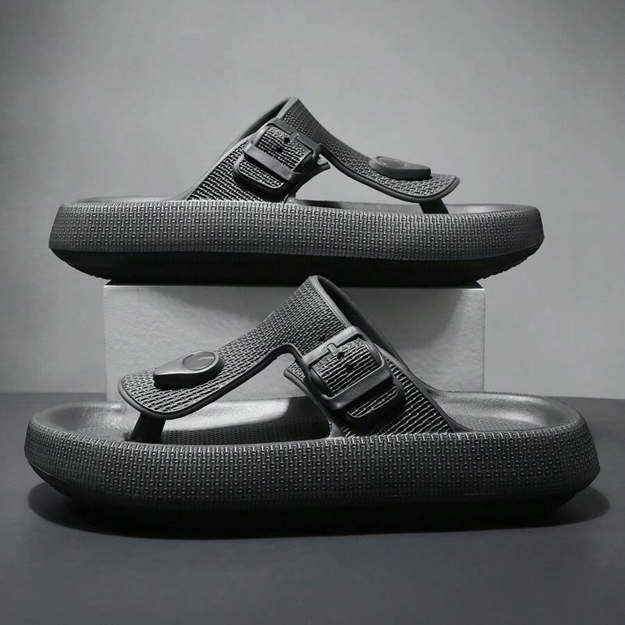 Women's Thick-Soled Slip-On Sandals, Summer Casual Wear With Personalized And Highly Attractive Anti-Slip Soles For Outdoor Wear, Fashionable And Versatile, Thickened Soft Soles For Heightening And Comfortable Walking, Beach Flip Flops - Grey - View 1