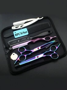 8件套6英寸专业美发剪刀套装，包含理发剪发梳、打薄梳、理发刀、不锈钢理发剪发工具，适用于理发师剪刀、美发工具、美发产品及配件，是理发店、美容院、返校季、旅行度假的必备品，也适用于打造光滑发型、吹风机、发胶、卷发产品、剪发等。套装包含理发剪、吹风机、卷发梳、美发设备、发型设计、理发、理发师、理发配件等。 - 彩色 - 查看 4