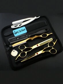 8件套6英寸专业美发剪刀套装，包含理发剪发梳、打薄梳、理发刀、不锈钢理发剪发工具，适用于理发师剪刀、美发工具、美发产品及配件，是理发店、美容院、返校季、旅行度假的必备品，也适用于打造光滑发型、吹风机、发胶、卷发产品、剪发等。套装包含理发剪、吹风机、卷发梳、美发设备、发型设计、理发、理发师、理发配件等。 - 彩色 - 查看 2