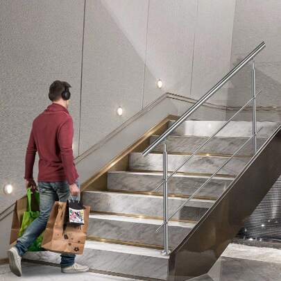 LILIIN Railing Handrail Stainless Steel 80cm / 100cm / 120cm / 150cm / 160cm / 180cm / 200cm Stair Railing 0 / 2 / 3 / 5 Cross Bars Angle Adjustable Handrails Rod Railing Set