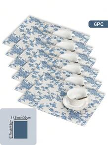 1 pieza Corredor de mesa rectangular de estilo bohemio con impresión de flores azules estilo rosa vintage de poliéster, mantel individual de tela con estampado floral bohemio en azul oscuro, adecuado para decoración de mesa de cocina vintage y de temporada para fiestas en el hogar