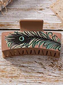 1入組PU皮革亞克力西部風格羽毛設計髮夾，女士髮飾禮物，適用於情人節母親節生日禮物 - 彩色 - 查看 4