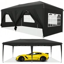 Gazebo 3x6 With Side Walls, Folding Pavilion 3x6 Waterproof, Stable, Winterproof With Bag With Wheels, 4 Sandbags, Easy To Set Up Folding Tent For Outdoor Party, Garden, Event - 黑色 - 查看 3