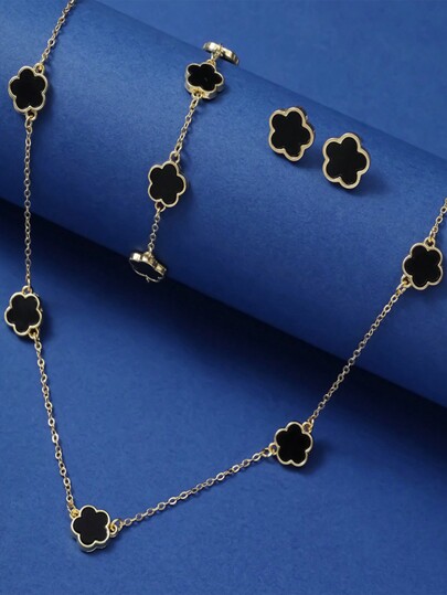 Juego de tres piezas de joyería: collar, brazalete y aretes con trébol de cuatro hojas, un regalo perfecto para el Día de la Madre u otras ocasiones festivas