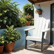 Outdoor Adirondack Chair, Wood Fire Pit Chairs Outdoor Patio Furniture, Weather Resistant Patio Chairs For Garden Backyard Porch Lawn Campfire Chairs (White/Grey) - trắng - Xem 4
