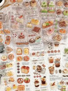 3pcs/Pack PET Waterproof Planner Stickers, Bread & Coffee Landscape Decorative Long Tapes, DIY Scrapbooking Cutting Stickers - Tuesday Channel - View 2