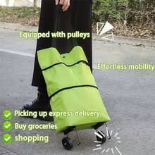 1pc Foldable Shopping Cart Tote Bag, 2-In-1 Foldable Shopping Cart With Wheels, Lightweight, Foldable, Reusable, Grocery Bag, Large Capacity Travel Bag, Waterproof Trolley, Suitable For Shopping, Travel, Camping, Home And Outdoor Use, Essential Travel Accessory - Multicolor - View 6