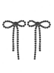 Retro Shining Tassel Club Bowknot Crystal Rhinestone Earrings Stud Wedding Party Graduation Jewelry 1 Pair - Silver - View 7