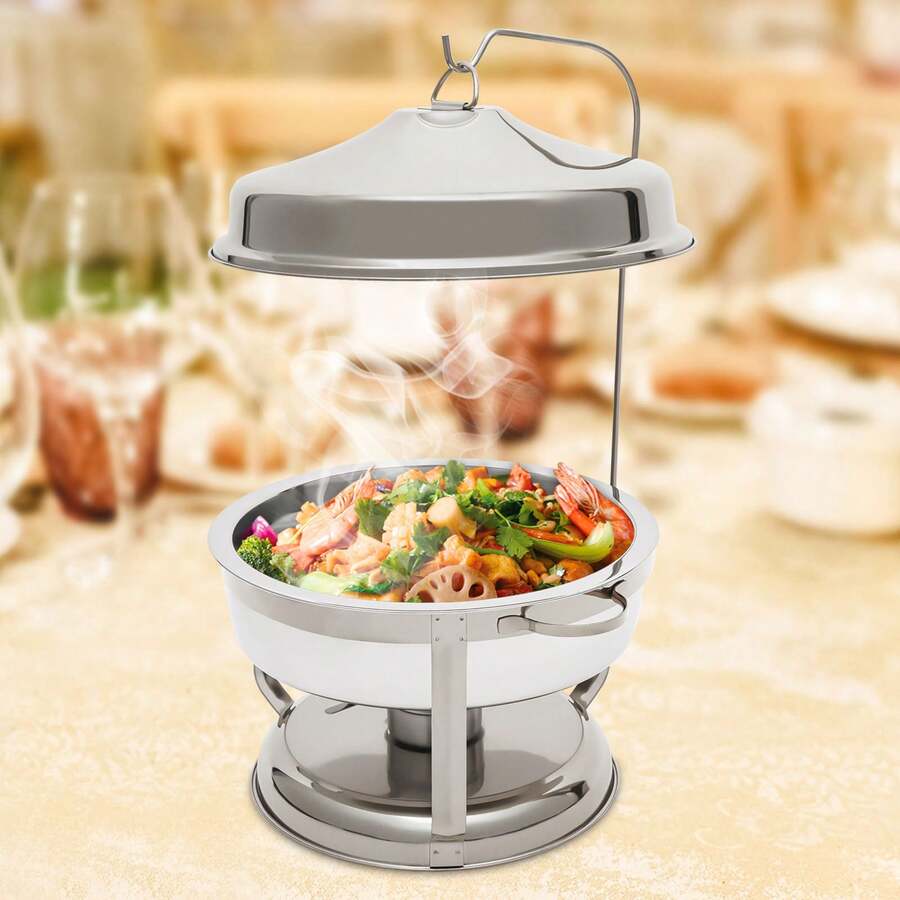 CNCEST Chafing Dish Set For Buffet, 9L/9.5Qt Stainless Steel Chafing Dish Buffet Servers Warmers With Circular Hanging Cap,Buffet Round Chafing Food Pan Buffet Warmers For Party Restaurant Hotel (Gold/Silver), Dinner For Thanksgiving, Halloween, Christmas, Family Gifts - 銀色 - 查看 1