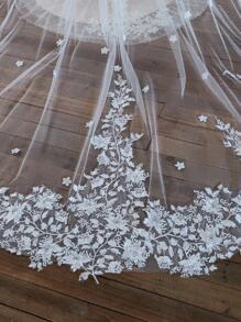 1 mạng che mặt dài bằng ren và ngọc trai màu trắng cho cô dâu, mũ đội đầu bằng vải tuyn một lớp dùng cho chụp ảnh cưới/bãi biển/vườn, bao gồm cả lược trang phục mùa thu cho phụ nữ - A - Xem 5