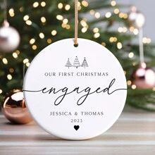 1pc Customizable Engagement Decoration, First Christmas Engagement Decoration, Engagement Gift, Engagement Memorabilia, Couple Customized Engagement Decoration, Birthday/Graduation Gift, Multi-Functional, Adjustable, Mildew-Proof, Decorative, Reusable