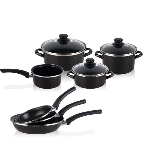 Magefesa Bateria de Cocina 7 piezas + Set Juego 3 Sartenes ✅Envíos 24/48h✅ 18-20-24cm, Acero Vitrificado 820ºC, Libre PFOA, Magefesa, MAG-KENIABATST, Negro