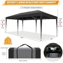 Gazebo 3x6 With Side Walls, Folding Pavilion 3x6 Waterproof, Stable, Winterproof With Bag With Wheels, 4 Sandbags, Easy To Set Up Folding Tent For Outdoor Party, Garden, Event - 黑色 - 查看 4