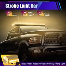 Rainaut 51" 96 LED Emergency Strobe Light Bar, Amber Emergency Beacon Warn Tow Truck Response Light With 15 Flashing Modes + 1 Steady Mode Switch Control For 12V- 24V Truck Vehicle