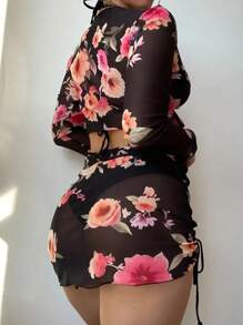 4 piezas conjunto de traje de baño para mujer playa bañadores con estampado floral moda,Navidad, Regalo de Navidad, Invierno, Día de Acción de Gracias, Decoración Navideña, Maquillaje, Fiesta, Playa, Viajes, Ropa de Vacaciones, Rosa, Años 2000, Ofertas, Regalo. - Negro - Ver 2