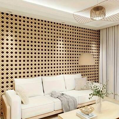 1 卷棕色凉爽垫壁纸编织藤条自粘剥离乙烯基接触纸卧室客厅背景墙厨房橱柜桌面家具翻新家居装饰墙贴易于安装可移除壁纸 45CMX500/300/100CM 墙纸房间装饰墙面装饰