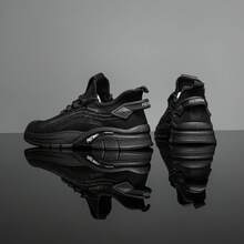Men's Breathable Mesh Fabric Lightweight Sneakers With Humanized Design, Suitable For Travel, Sports, Outdoor Activities - Black - View 3