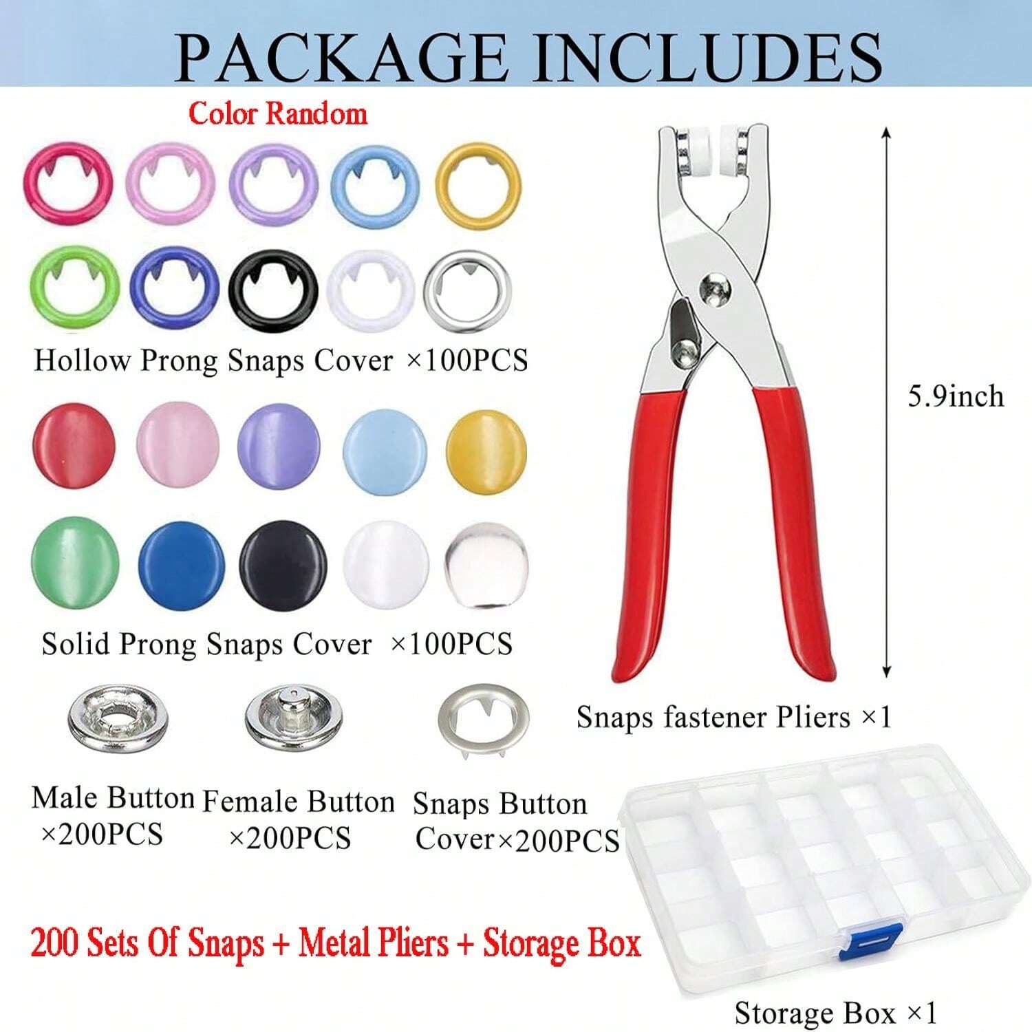 800pcs/Set Colorful Metal Snap Fasteners Kit, 9.5mm Metal Clamp Rings