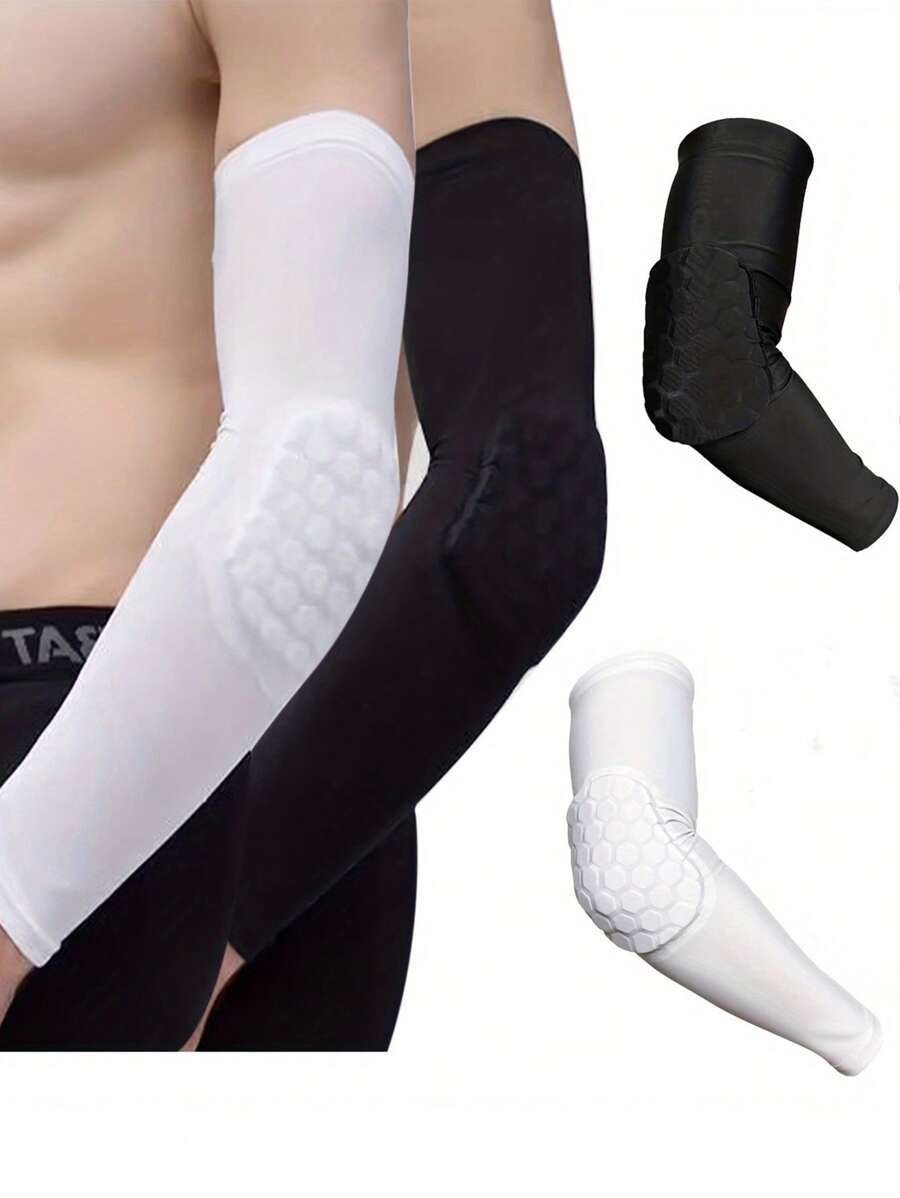 1pc Basketball Honeycomb Arm Sleeve Elbow Pad, Sports Shock-Absorbing High Elastic Breathable Quick-Dry Polyester Extended Protective Gear (Random Honeycomb Dot Quantity)