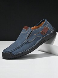 Salkin New Fashion Designer Handmade Slip-On Casual Loafers For Men, Lightweight & Soft, Breathable Solid Color Outsole, Non-Slip Wear-Resistant Flat Shoes, Lace-Up Leather Shoes, Suitable For Outdoor, Daily, Walking, Spring/Summer/Autumn, Plus Size