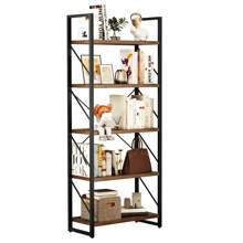 工業風4-6層架木質書櫃書架儲物展示架書架，適用於客廳家居辦公室 - 棕色 - 查看 8