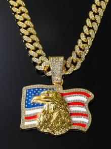 GuoShuang 1入組美國國旗和老鷹造型的鑽石項鍊，男女皆宜，鎖骨鏈嘻哈風格珠寶 - 銀色 - 查看 12
