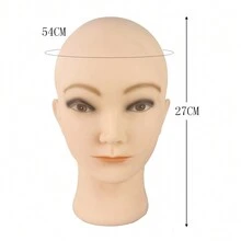Female Model Head Mannequin With Cap And PVC Bald Head Wig For Makeup And Beauty Practice, With Wig Stand - Beige - View 4