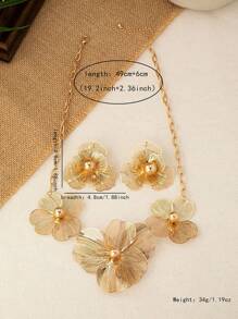 3pcs/Set Fashionable Exquisite Elegant Flower Pendant Necklace & Earrings Set, Suitable For Women's Evening Parties, Gatherings, Holidays And Vacations Valentines,Mom,Mother,Mother's Day,Gift - Yellow Gold - View 7