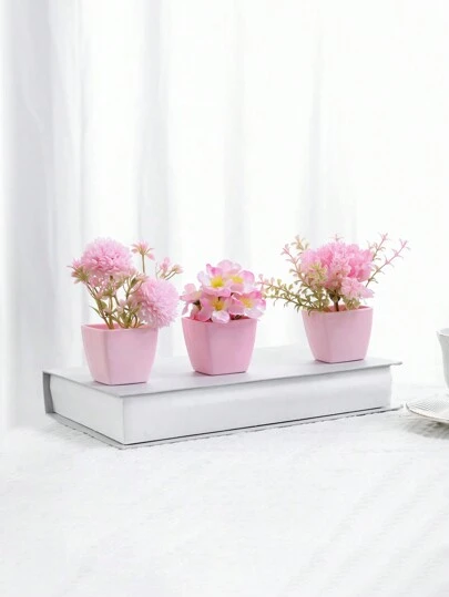 1pc/3pcs Faux Mini Potted Plants Set - Bridal Shower Decor, Home Room Table Coffee Shop Decoration, Photo Props, Valentine Day, Gift Gifts Birthday Graduation Home Decor Back To School Room Decor School Supplies
