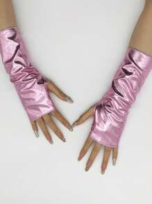 一双女士短款漆皮露指手套，服装配饰，亮面反光涂层皮革手套，适合夏季佩戴 - 彩色 - 查看 7