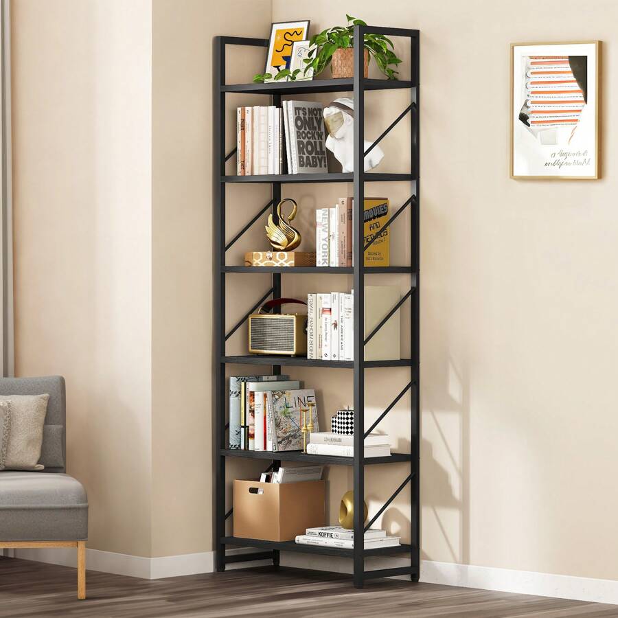 Công Nghiệp 4-6 Tầng Kệ Tủ Sách Gỗ Kệ Sách Có Giá Để Đồ Hiển Thị Giá Để Sách Cho Phòng Khách Văn Phòng Tại Nhà - màu đen - Xem 1
