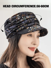 復古花卉印花報童帽，經典褶皺遮陽帽，輕巧帽沿短帽適用於女性