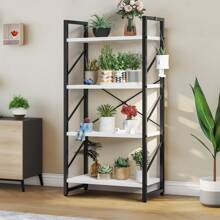 4-6 Tier Shelf Wood Bookcase Storage Display Rack Book Shelving Narrow Bookshelf With Steel Frame For Living Room Home Office Dinning Room - Black and White - View 5
