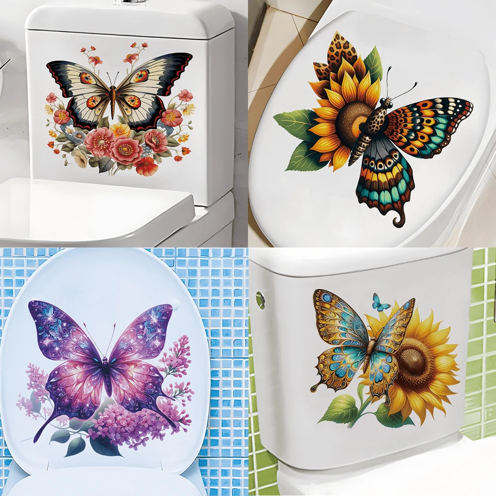 Vỏ bọc bồn cầu bướm mùa hè đầy màu sắc Nhãn dán PVC có thể tháo rời cho nắp bồn cầu phòng tắm - nhiều màu - Xem 1