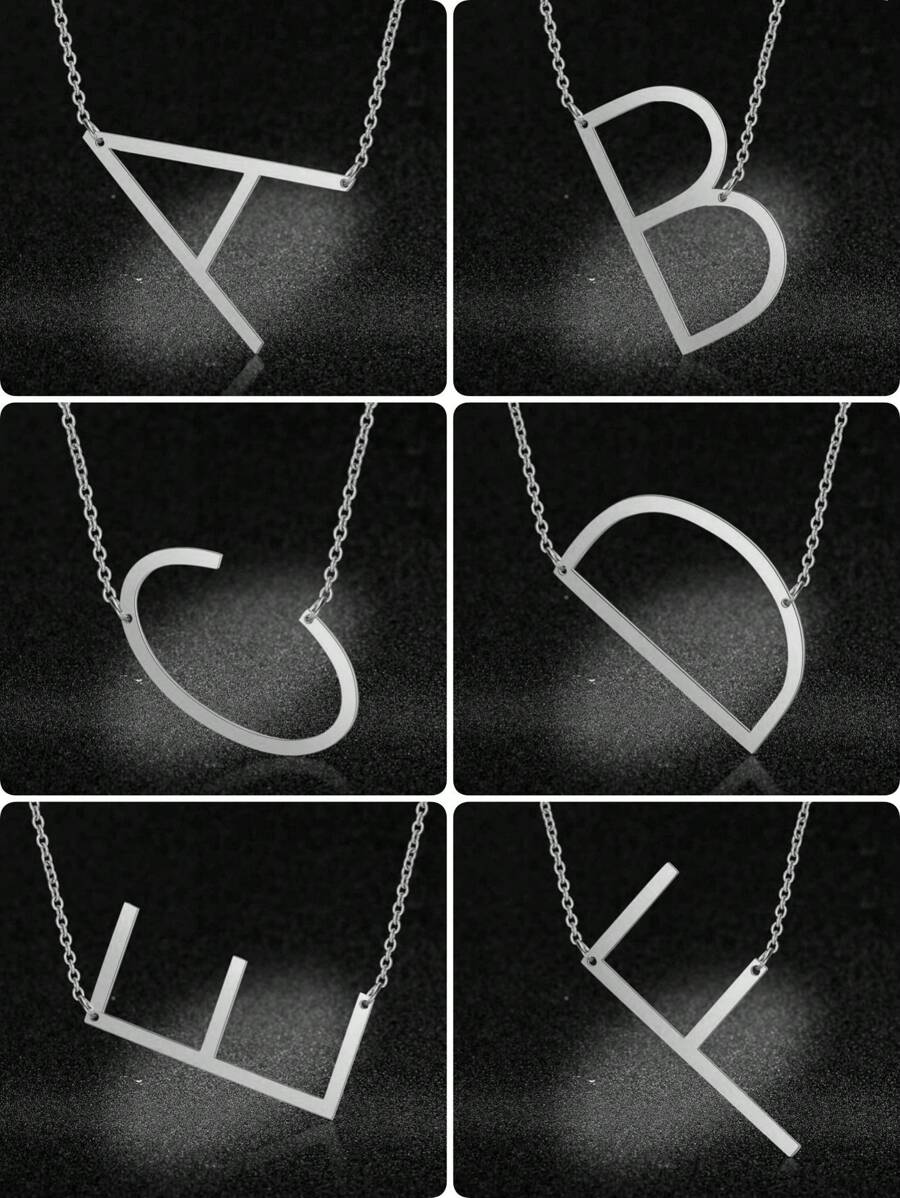 1pc Fashion Simple Elegant Lady Style Silver 26 Letters Large Letter Pendant Necklace