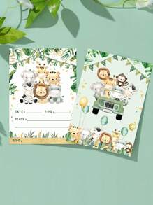 12pcs Jungle Animal Hunting Themed Paper Invitation Cards, Suitable For Gender Reveal Party, Birthday Party, Wedding, Holiday Party, Christmas And Other Occasions - Green - View 3
