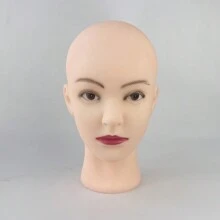Mannequin Head Model For Wigs And Makeup Practice, Soft Small Bald Head With Support Stand - Apricot - View 1
