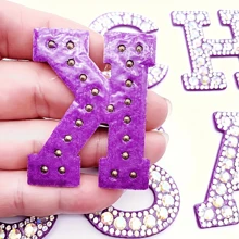 26pcs AB Colored Adhesive Back Letter Rhinestone Letter ABC Stitching Iron Patch Rainbow Shining Emblem Name DIY Dress Jeans Application Decoration Accessories - Purple Base Cloth AB Color - View 11