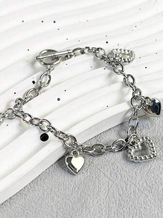 1pc Chunky Chain Heart Pendant CCB Bracelet, Suitable For Everyday Wear Valentines
