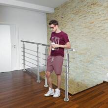 LILIIN Railing Handrail Stainless Steel 80cm / 100cm / 120cm / 150cm / 160cm / 180cm / 200cm Stair Railing 0 / 2 / 3 / 5 Cross Bars Angle Adjustable Handrails Rod Railing Set