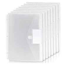 8 Pack Binder Pockets For 3 Ring Binder, Clear Binder Folders With Hook And Loop Closure, Heavyweight 3 Holes Binder Pouch File Organizer For School Office, Letter Size, Side Loading - Clear - View 1