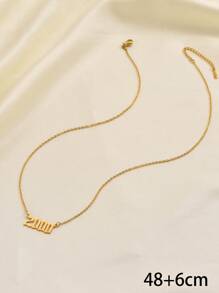 1pc Fashionable, Minimalist, Elegant Ladies' Style, Gold-Tone Stainless Steel Year Pendant Necklace, With Lobster Clasp And Adjustable Tail Chain Design For Better Fitting On Neck, Suitable As A Gift For Birth Year, Wedding Year, Love Year, And Other Special Years For Family And Friends Valentines,Mom,Mother,Mother's Day,Gift - 金色 - 查看 6