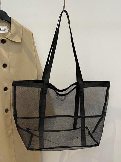 2024 Neue Strandnetz-Tasche, transparente Handtasche zum Sandgraben für den Strandurlaub, Netz-Tragetasche, Schultasche, tragbar, faltbar, Business-Lässig, geeignet für Teenager-Mädchen, Frauen, Studenten, Lehrer, Berufseinsteiger und Büroarbeiter, Urlaub, Strand, Feiertage, Einkaufen, perfekt zu Urlaubsoutfits für Frauen passend, bestes Geschenk für Lehrer, angesagteste Strandtaschen für Frauen, Strandnotwendigkeiten, Sommergrundlagen, neueste Urlaubstasche