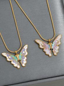 2pcs Delicate Charm Stainless Steel Butterfly Pendant Necklace, Gold-Plated, Anti-Allergic, Non-Fading Women's Neck Jewelry - Pendant Necklace - View 6