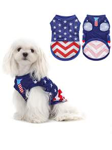 穿上这款时尚的美国国旗狗背心衬衫，展现您的爱国自豪感：完美的宠物服装，舒适而时尚，适合庆祝国庆节和户外活动