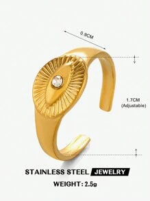 1 Peça Anel de Aço Inoxidável Popular Estilo INS com Olho Turco de Strass, Adequado para Uso Diário Feminino - Ouro amarelo - Visão 9