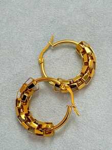 欧美风镀金不锈钢镂空耳环（精美包装） - 金黃色 - 查看 8